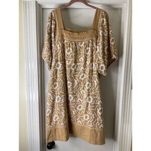 SISTER MARY Solana Dress XL Puff Sleeve 100% Cotton Embroidered Boho Cottage